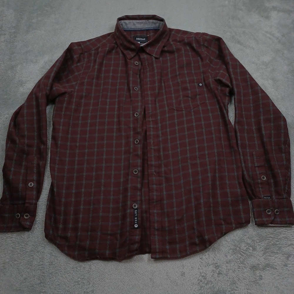 Marmot Shirt Mens Medium Red Plaid Flannel Button Up Long Sleeve Casual